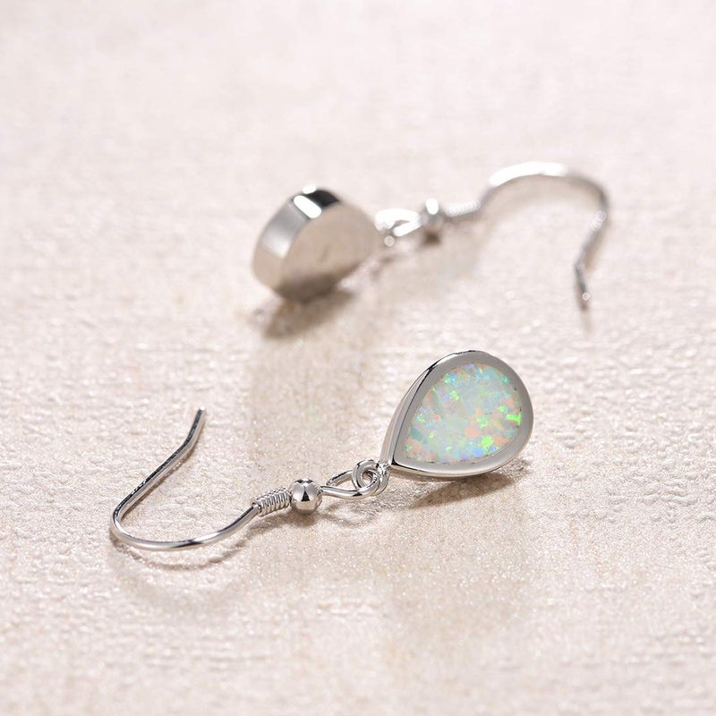 Fancime October Birthstone Earrings FANCIME Sterling Silver White Opal Teardrop Dangle Earrings Dainty Pear Shaped Hook Earrings Opal Jewelry for Women - Image 4